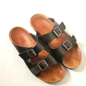 Rohde 100% Leather Strap Slip on Comfort  Shoe Sandal Black& Tan sz 39 / 6 /7 US